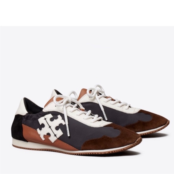 Tory Burch Shoes - Tory Burch Destiny Trainer Nylon Leather Brown Black & White Sneaker, New